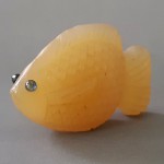 KG-076 Hand carved genuine natural Fire Opal in parrot Fish goldfish Shape Statue with 2 Genuine Blue Sapphires  in The Eyes